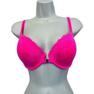 Auden The Radiant Plunge Coverage‎ Push-Up Bra Lace, Bright Pink, 34D, NWOT